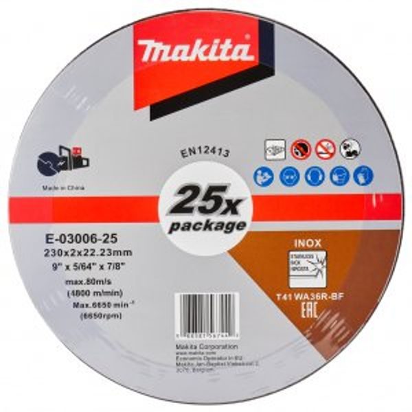 MAKITA E-03006-25 - KOTOUČ ŘEZNÝ NEREZ 230X2.0X22.23MM, 25KS - MAKITA NÁHRADNÍ DÍLY{% if zbozi.kategorie.adresa_nazvy[0] != zbozi.kategorie.nazev %} - MAKITA NÁHRADNÍ DÍLY{% endif %}