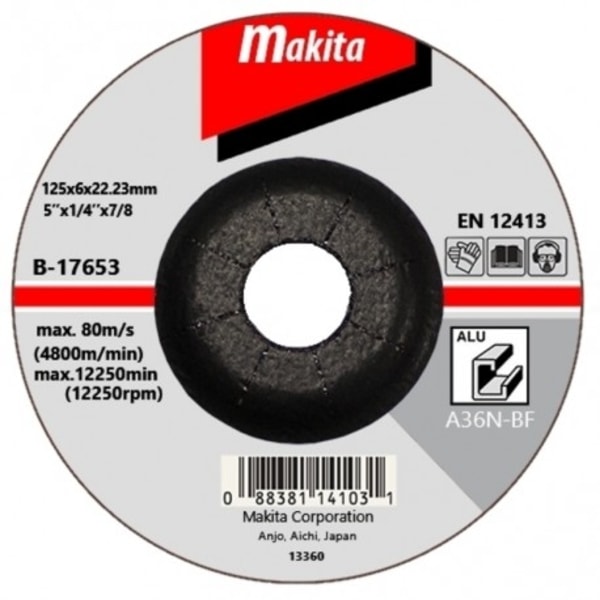 MAKITA B-17653 - KOTOUČ BRUSNÝ HLINÍK 125X6X22.23MM - BRUSNÉ KOTOUČE NA HLINÍK{% if zbozi.kategorie.adresa_nazvy[0] != zbozi.kategorie.nazev %} - PŘÍSLUŠENSTVÍ MAKITA{% endif %}