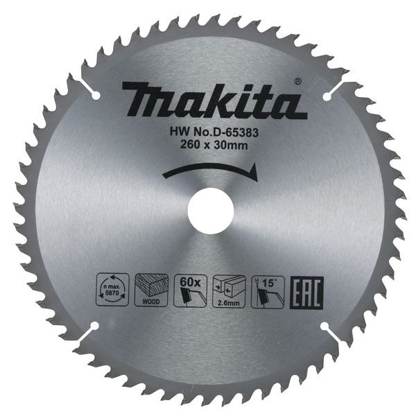 MAKITA D-65383 - KOTOUČ PILOVÝ DŘEVO TCT 260X2.6X30MM 60Z - NEROZŘAZENO{% if zbozi.kategorie.adresa_nazvy[0] != zbozi.kategorie.nazev %} - PŘÍSLUŠENSTVÍ MAKITA{% endif %}