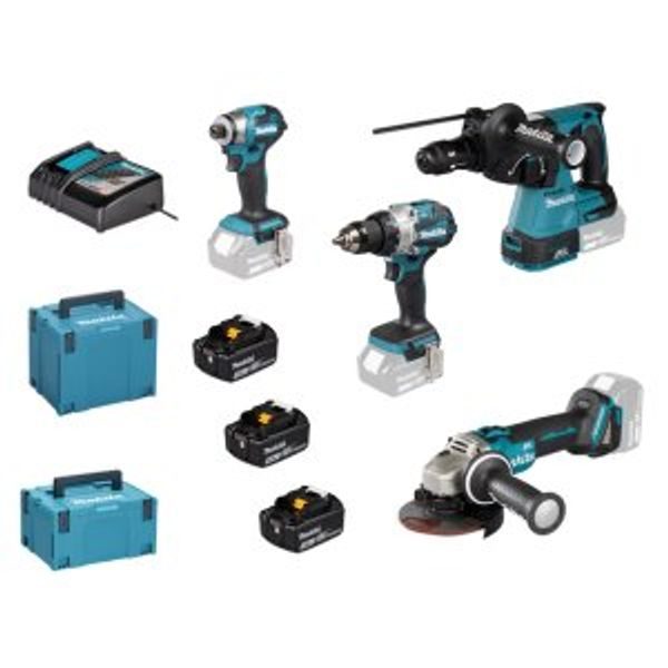 MAKITA DLX4195JX1 - AKU SADA DGA504+DHR243+DHP489+DTD173 LI-ION LXT 18V/5,0AH - LI-ION 18V{% if zbozi.kategorie.adresa_nazvy[0] != zbozi.kategorie.nazev %} - AKUMULÁTOROVÉ STROJE MAKITA{% endif %}