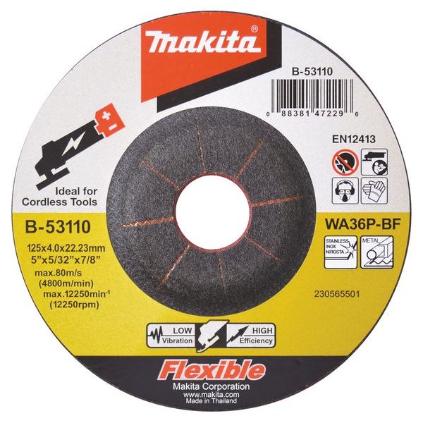 MAKITA B-53110 - KOTOUČ BRUSNÝ PRUŽNÝ 125X4X22.23MM - MAKITA NÁHRADNÍ DÍLY{% if zbozi.kategorie.adresa_nazvy[0] != zbozi.kategorie.nazev %} - MAKITA NÁHRADNÍ DÍLY{% endif %}