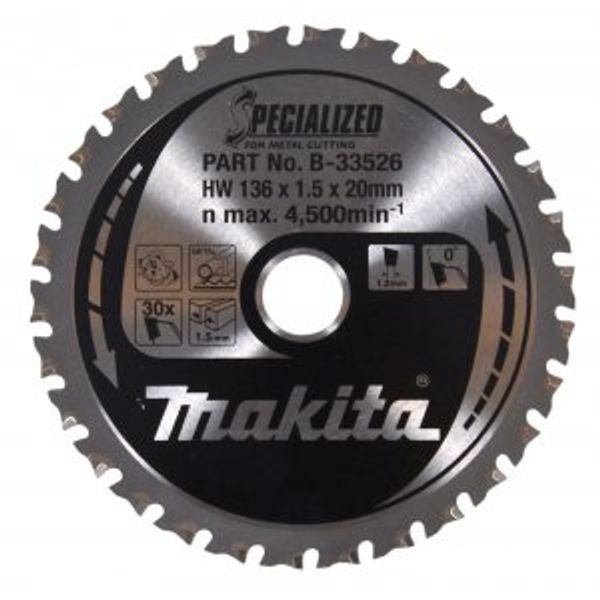 MAKITA B-33526 - KOTOUČ PILOVÝ OCEL SPECIALIZED 136X1.5X20MM 30Z = OLD B-10615 - MAKITA NÁHRADNÍ DÍLY{% if zbozi.kategorie.adresa_nazvy[0] != zbozi.kategorie.nazev %} - MAKITA NÁHRADNÍ DÍLY{% endif %}