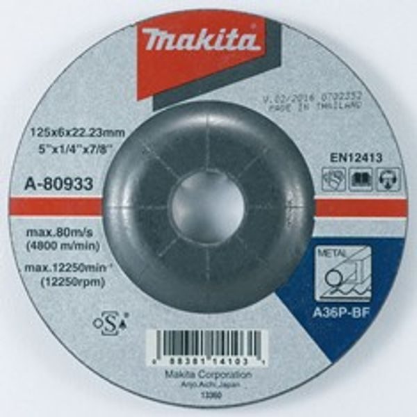 MAKITA A-80933 - KOTOUČ BRUSNÝ OCEL 125X6X22.23MM = OLD P-05848 - BRUSNÉ KOTOUČE NA KOV{% if zbozi.kategorie.adresa_nazvy[0] != zbozi.kategorie.nazev %} - PŘÍSLUŠENSTVÍ MAKITA{% endif %}