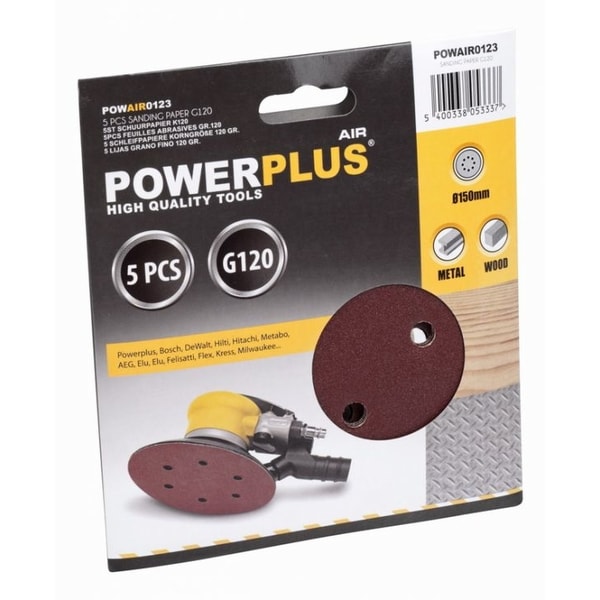 POWERPLUS POWAIR0123 5X BRUSNÝ DISK PRŮM.150 G120 - BRUSNÝ PAPÍR 150 MM{% if zbozi.kategorie.adresa_nazvy[0] != zbozi.kategorie.nazev %} - PŘÍSLUŠENSTVÍ MAKITA{% endif %}