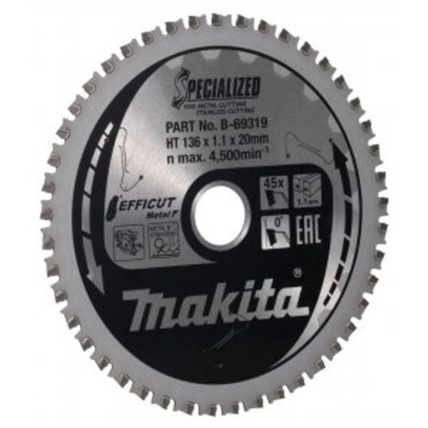 MAKITA B-69319 - KOTOUČ PILOVÝ OCEL EFFICUT 136X1.1X20MM 45Z = OLD B-69272 - PILOVÉ KOTOUČE EFFICUT{% if zbozi.kategorie.adresa_nazvy[0] != zbozi.kategorie.nazev %} - PŘÍSLUŠENSTVÍ MAKITA{% endif %}