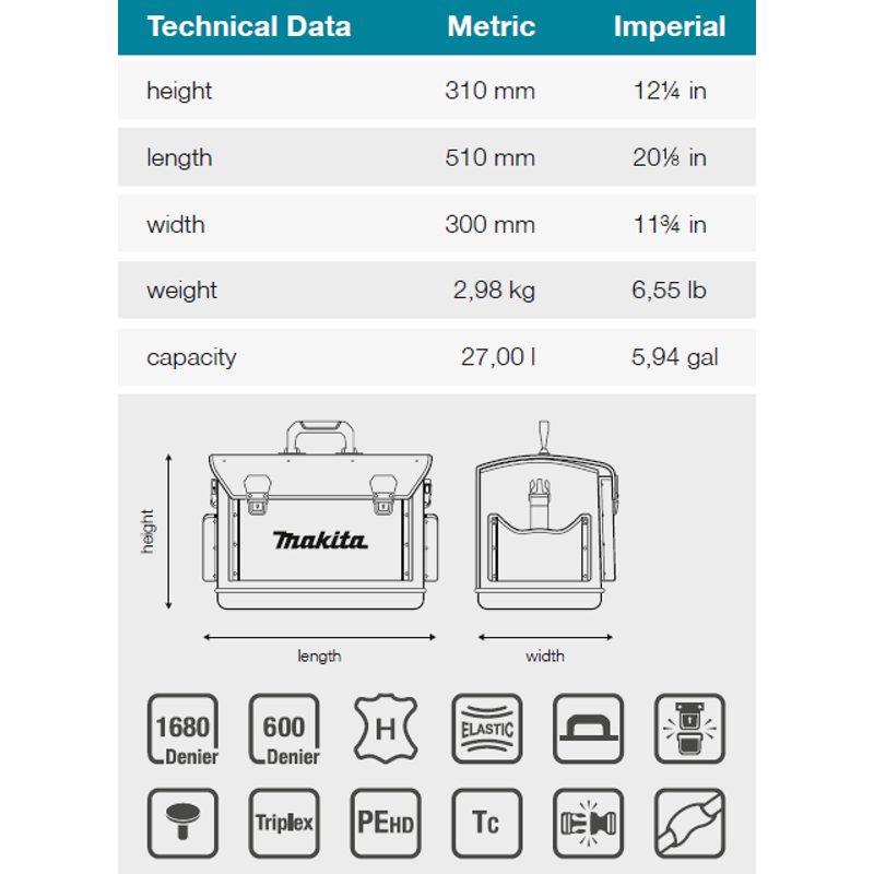MAKITA E-15388 - BRAŠNA NA NÁŘADÍ 510X300X310MM=OLDE-05418 - MAKITA NÁHRADNÍ DÍLY
