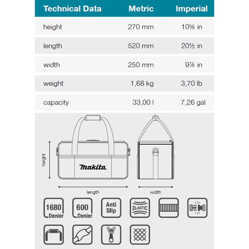 MAKITA E-15469 - TAŠKA NA NÁŘADÍ 520X250X270MM=OLDE-05496 - MAKITA NÁHRADNÍ DÍLY