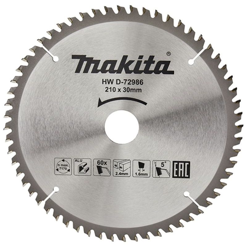 MAKITA D-72986 - KOTOUČ PILOVÝ HLINÍK TCT 210X2.4X30MM 60Z STOP - MAKITA NÁHRADNÍ DÍLY