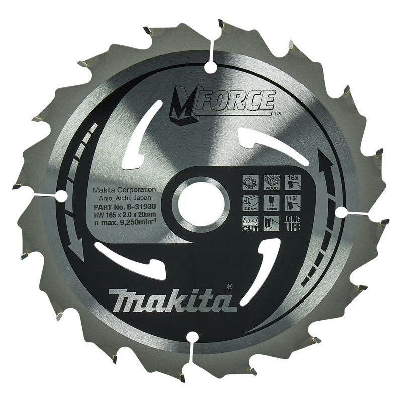 MAKITA B-31930 - KOTOUČ PILOVÝ DŘEVO MFORCE 165X2X20MM 16Z = OLD B-07901 - MAKITA NÁHRADNÍ DÍLY