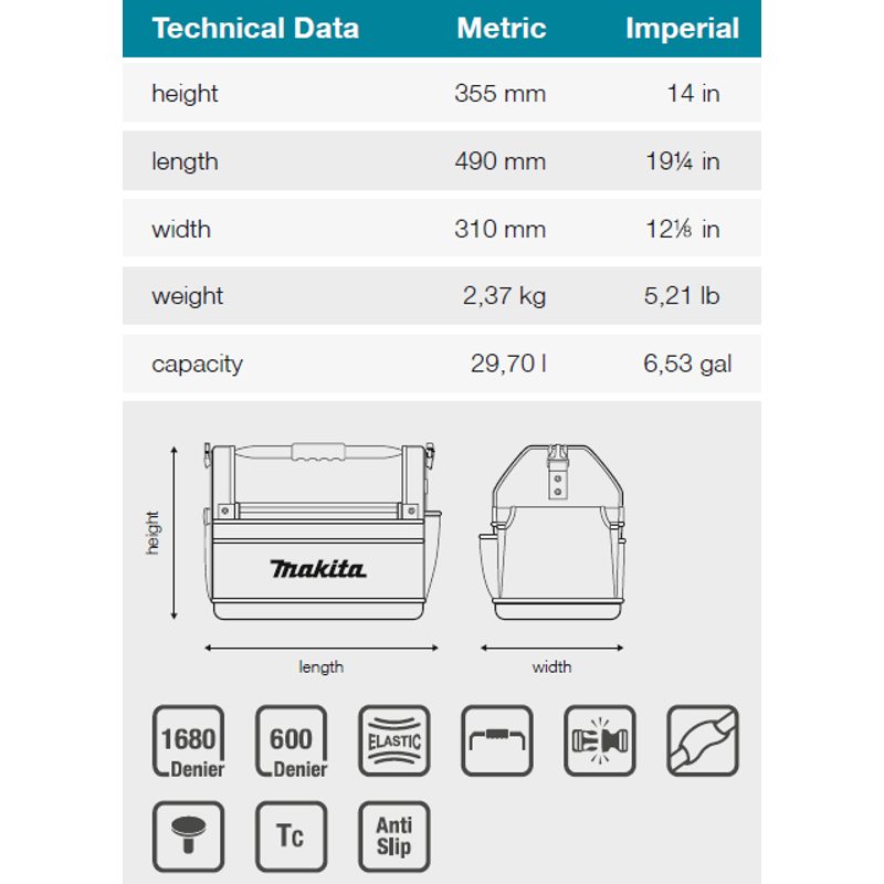 MAKITA E-15403 - BRAŠNA NA NÁŘADÍ 490X310X355MM=OLDE-05430 - MAKITA NÁHRADNÍ DÍLY