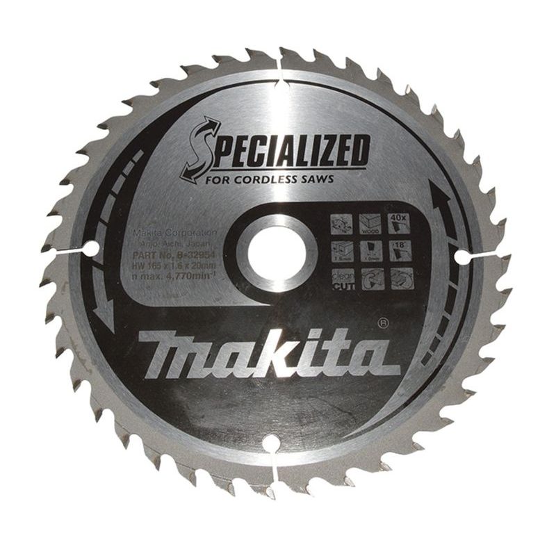 MAKITA B-32954 - KOTOUČ PILOVÝ DŘEVO SPECIALIZED 165X1.6X20MM 40Z PRO AKU PILY = OLD B-09232 - PILOVÉ KOTOUČE - PŘÍSLUŠENSTVÍ MAKITA