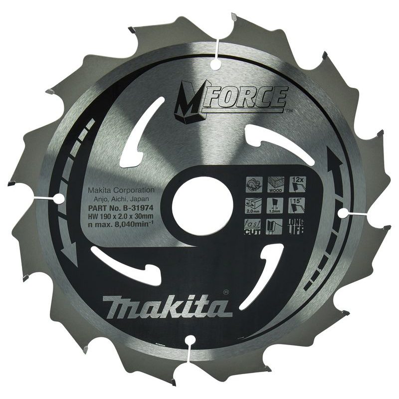MAKITA B-31974 - KOTOUČ PILOVÝ DŘEVO MFORCE 190X2X30MM 12Z = OLD B-07967 - MAKITA NÁHRADNÍ DÍLY