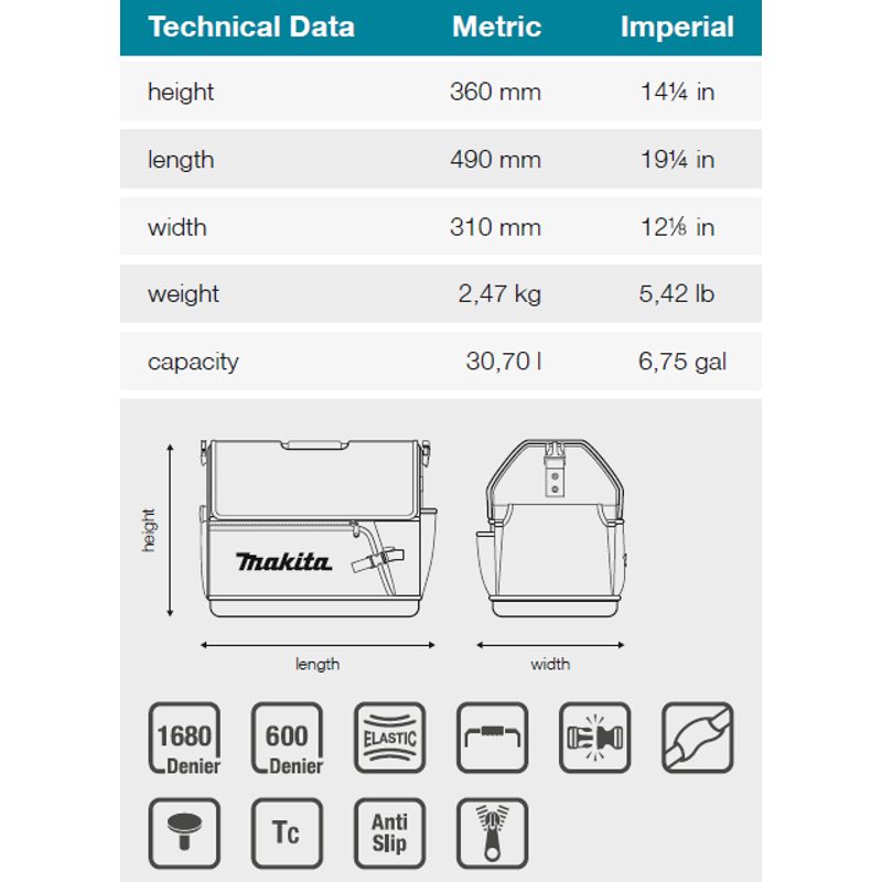MAKITA E-15419 - BRAŠNA NA NÁŘADÍ 490X310X360MM=OLDE-05446 - MAKITA NÁHRADNÍ DÍLY