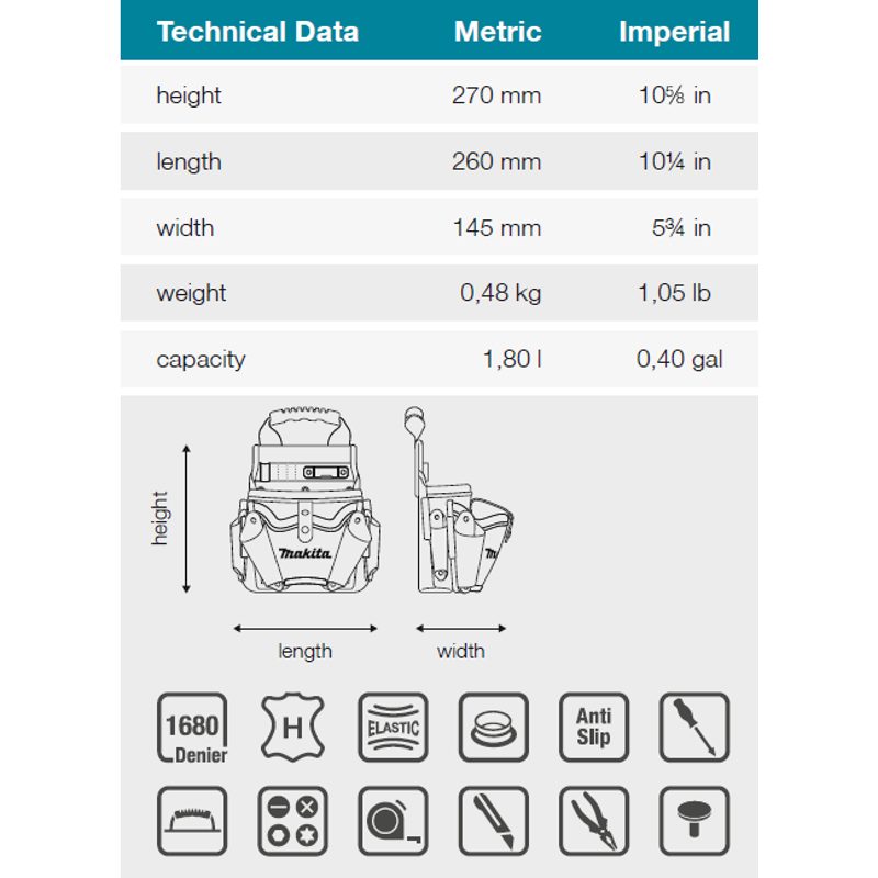 MAKITA E-15182 - BRAŠNA UNIVERZÁLNÍ 260X145X270MM=OLDE-05125 - MAKITA NÁHRADNÍ DÍLY