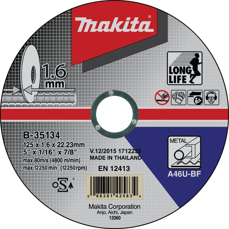 MAKITA B-35134 - KOTOUČ ŘEZNÝ OCEL 125X1.6X22.23MM - ŘEZNÉ KOTOUČE NA KOV - PŘÍSLUŠENSTVÍ MAKITA