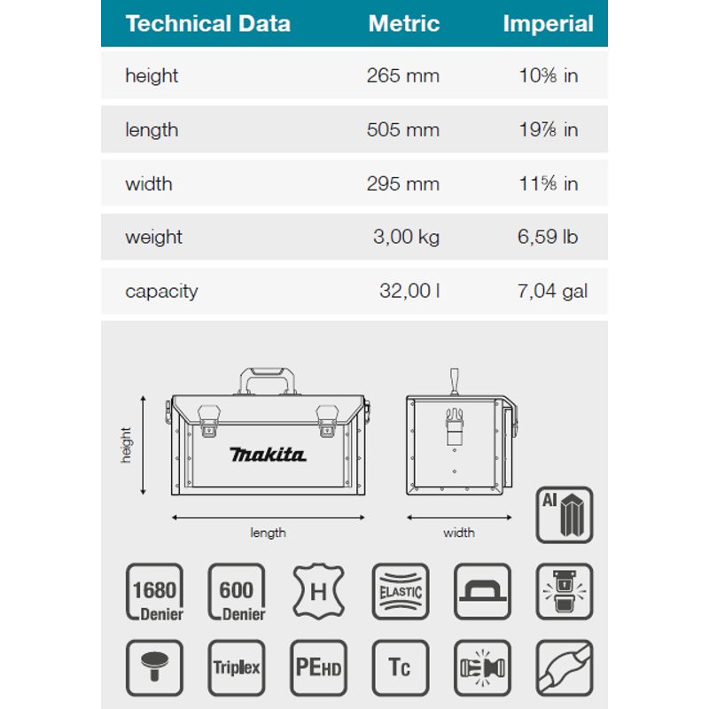 MAKITA E-15394 - BRAŠNA NA NÁŘADÍ 505X295X265MM=ALT E-05424 - MAKITA NÁHRADNÍ DÍLY