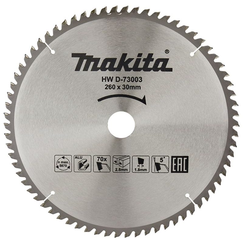 MAKITA D-73003 - KOTOUČ PILOVÝ HLINÍK TCT 260X2.8X30MM 70Z = NEW D-81723 - MAKITA NÁHRADNÍ DÍLY