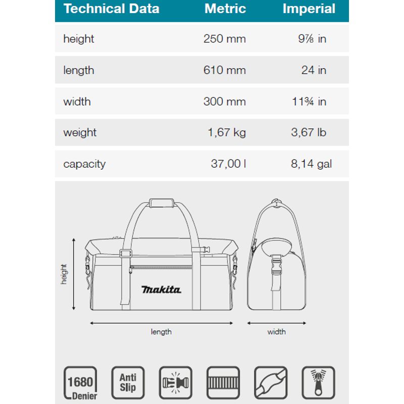 MAKITA E-15540 - TAŠKA DO KAŽDÉHO POČASÍ 320X320X600MM=OLDE-05577 - MAKITA NÁHRADNÍ DÍLY