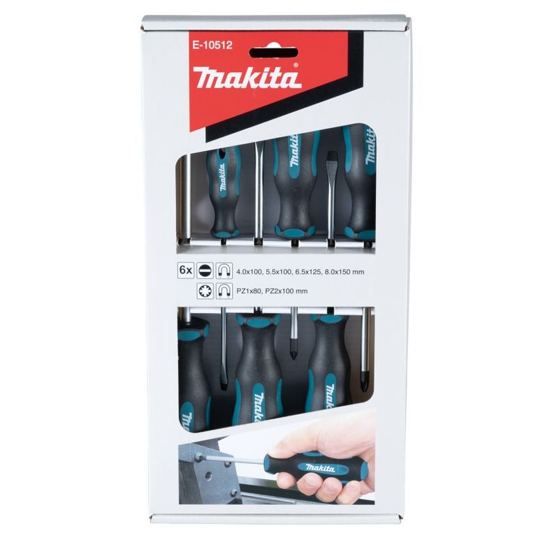 MAKITA E-10512 - SADA ŠROUBOVÁKŮ 6 KS (4 KS SL+2 KS PZ) - MAKITA NÁHRADNÍ DÍLY