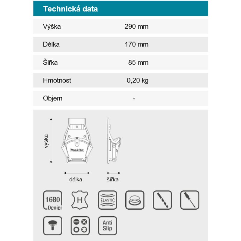 MAKITA E-15154 - BRAŠNA NA AKU VRTAČKU 170X85X290MM=OLDE-05094 - MAKITA NÁHRADNÍ DÍLY