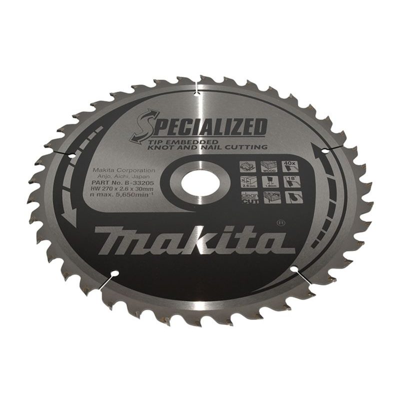 MAKITA B-33205 - KOTOUČ PILOVÝ DŘEVO SPECIALIZED SE ZAPUŠTĚNÝMI ZUBY 270X2.6X30MM 40Z = OLD B-09525 - MAKITA NÁHRADNÍ DÍLY
