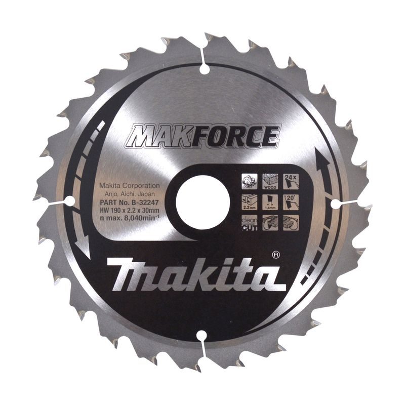 MAKITA B-32247 - KOTOUČ PILOVÝ DŘEVO MAKFORCE 190X2.2X30MM 24Z = OLD B-08355 - PILOVÉ KOTOUČE - PŘÍSLUŠENSTVÍ MAKITA