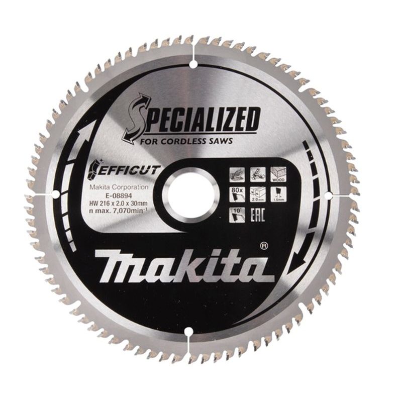 MAKITA E-08894 - KOTOUČ PILOVÝ DŘEVO EFFICUT 216X2X30MM 80Z = NEW E-08919 - MAKITA NÁHRADNÍ DÍLY
