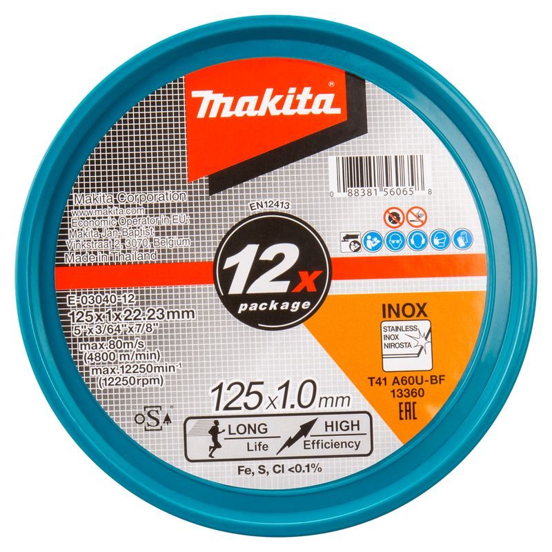 MAKITA E-03040-12 - KOTOUČ ŘEZNÝ NEREZ 125X1.0X22.23MM A60U, 12KS - MAKITA NÁHRADNÍ DÍLY
