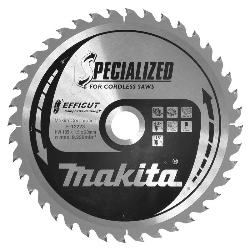 MAKITA E-12223 - KOTOUČ PILOVÝ KOMPOZITNÍ DŘEVO EFFICUT 165X1.5X20MM 40Z = OLD E-12158 - PILOVÉ KOTOUČE EFFICUT - PŘÍSLUŠENSTVÍ MAKITA
