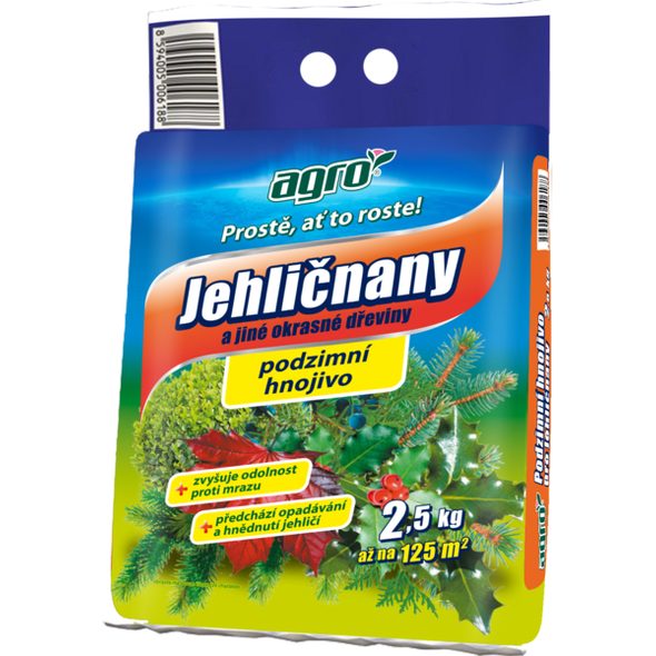 AGRO PODZIMNÍ HNOJIVO PRO JEHLIČNANY A JINÉ OKRASNÉ DŘEVINY 2,5 KG