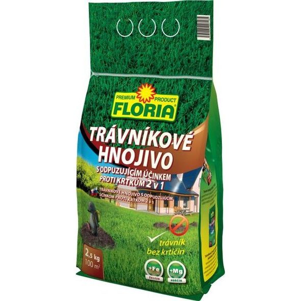 FLORIA TRÁVNÍKOVÉ HNOJIVO S ODPUZUJÍCÍMI ÚČINKY NA KRTKY 2,5 KG