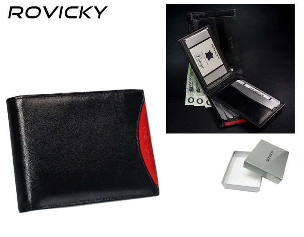 Rovicky moška usnjena denarnica v črni barvi