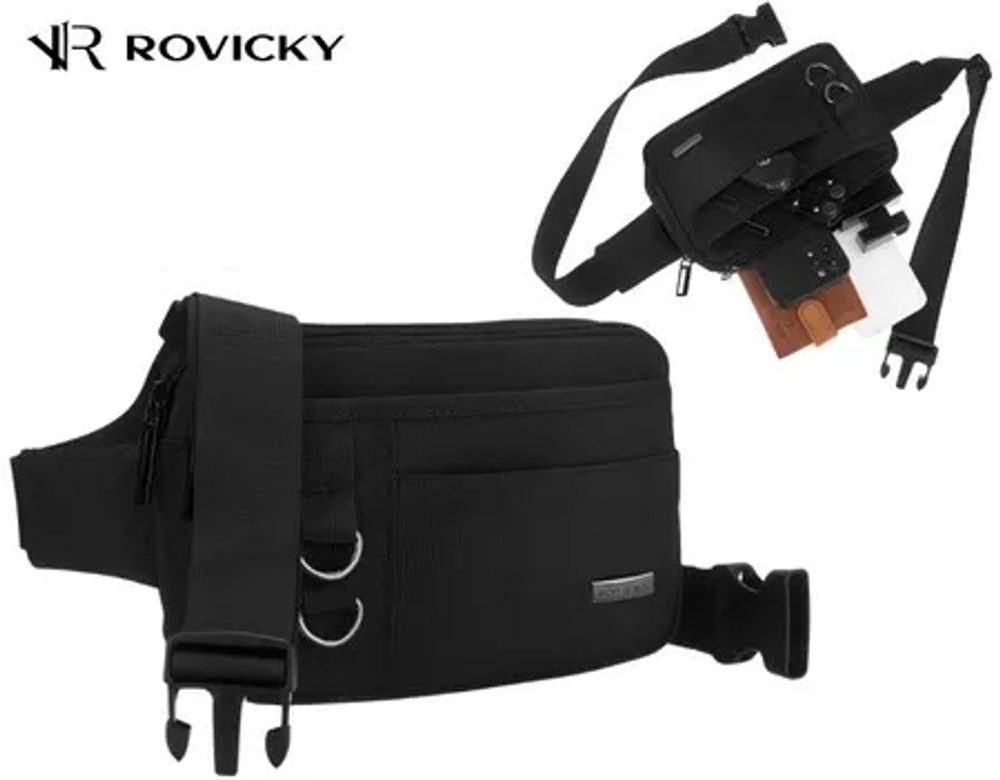 Elegantna črna moška ledvična torbica