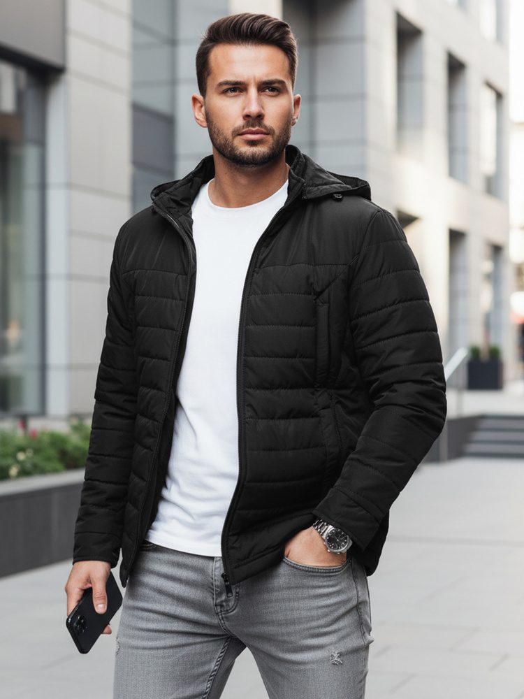 Prehodna trendi črna jakna s kapuco - 3XL/56