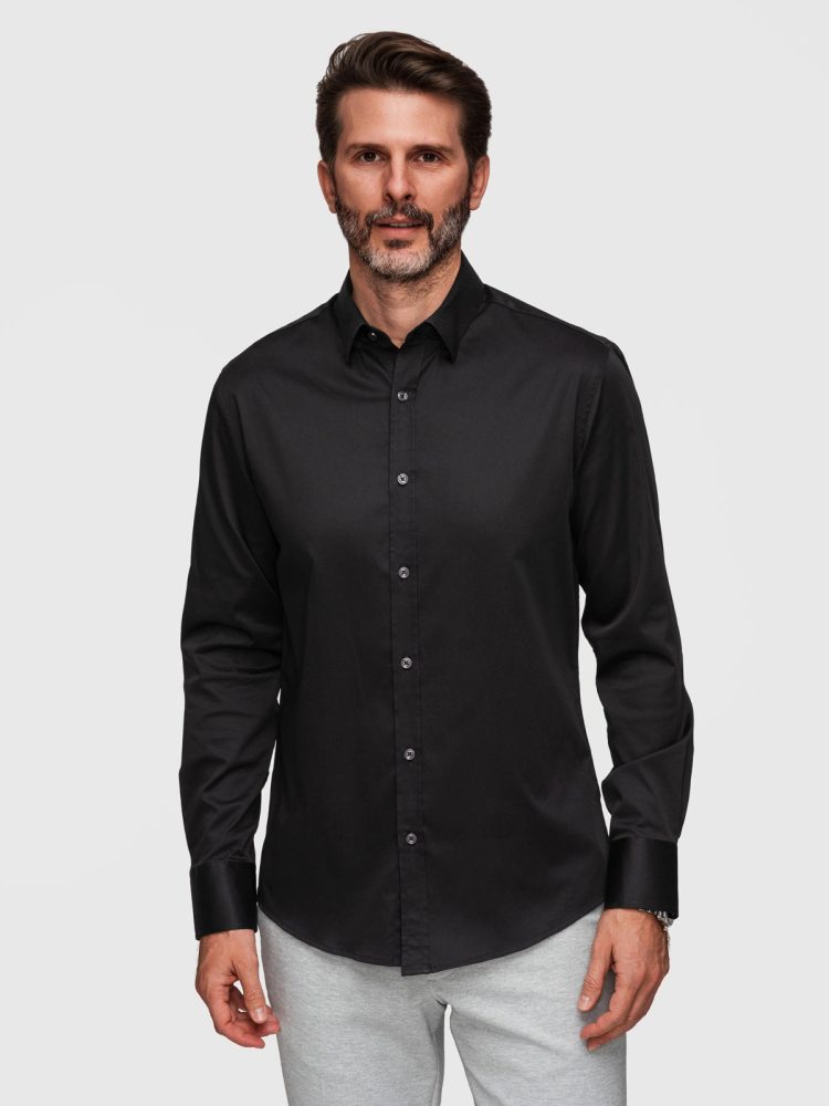 Moška črna srajca FIT SLIM V4 SHOS-0211