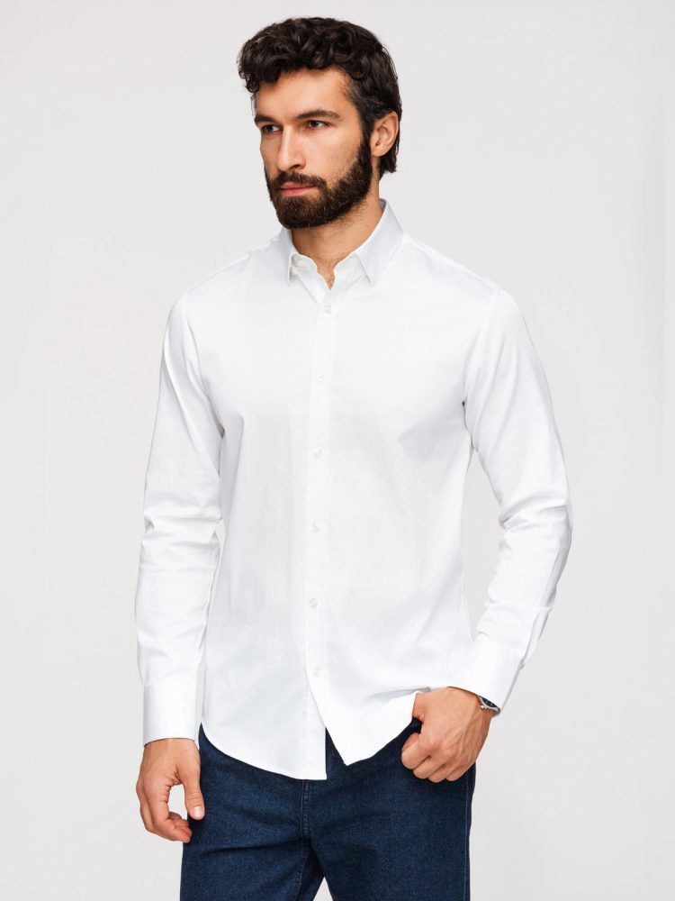 Moška gladka bela srajca FIT SLIM V1 SHOS-0211