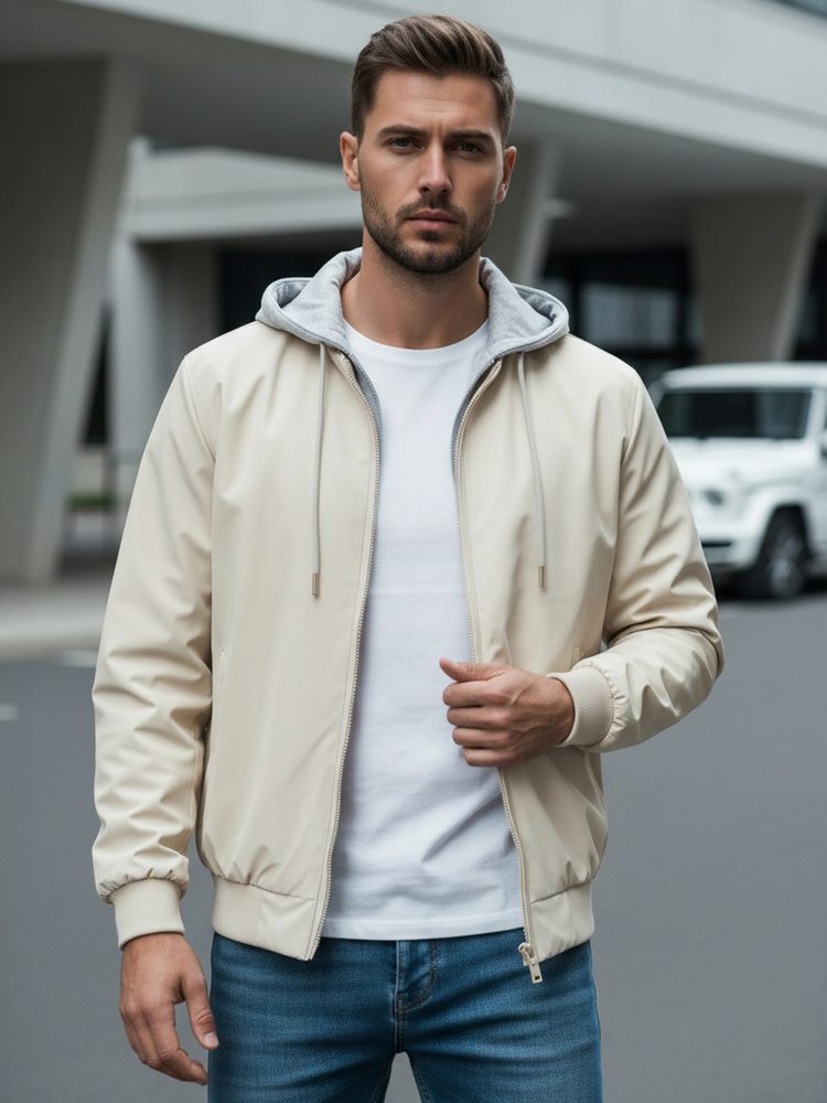 Unikatna bela bomber jakna s kapuco