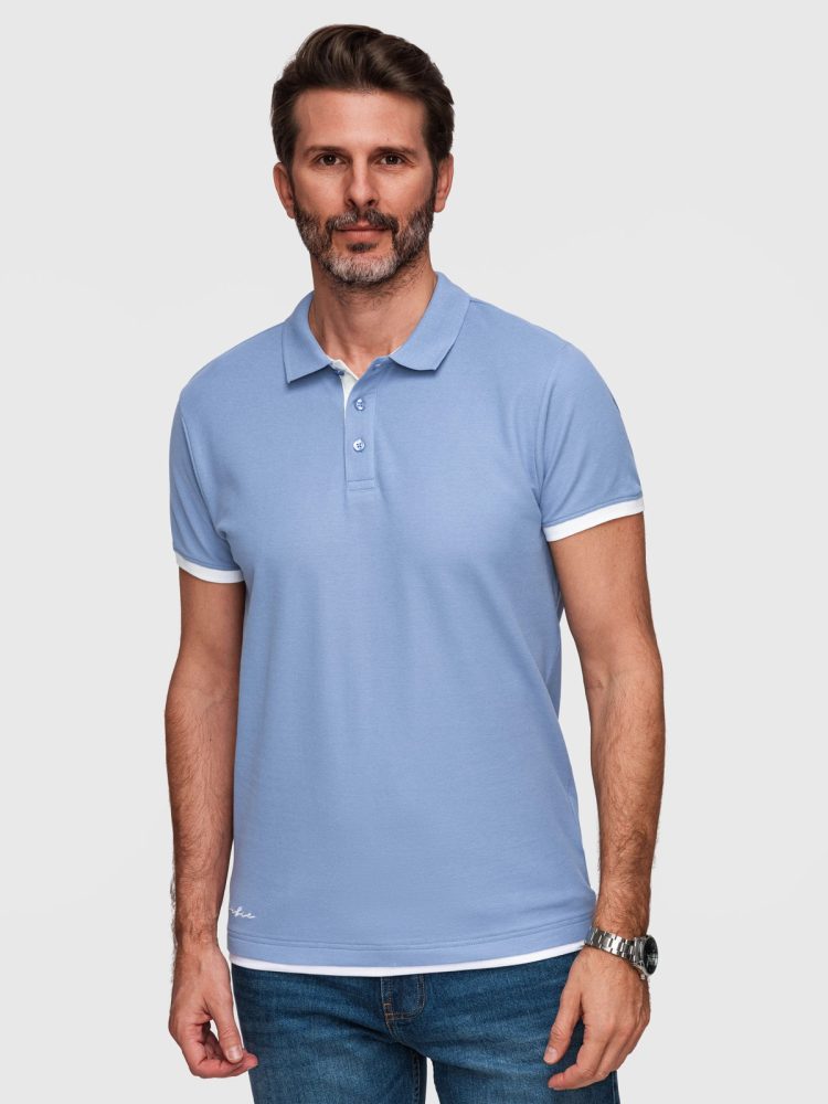 Moška modra polo majica s kontrastno obrobo V3 POSS-0170