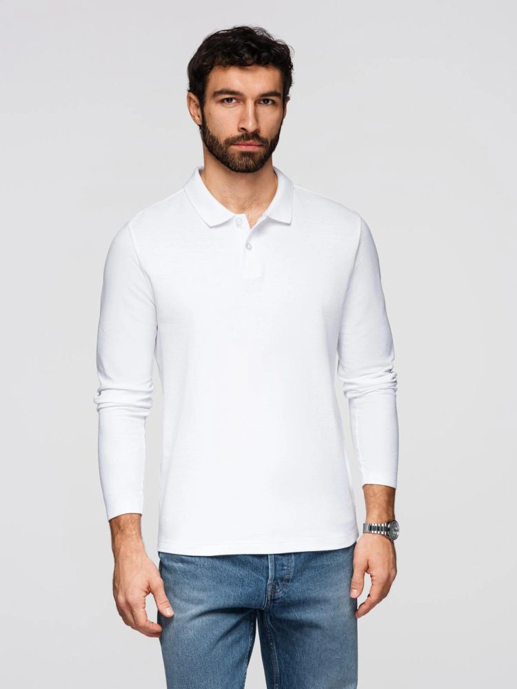 Bela polo majica z dolgimi rokavi V1 POBL-0162