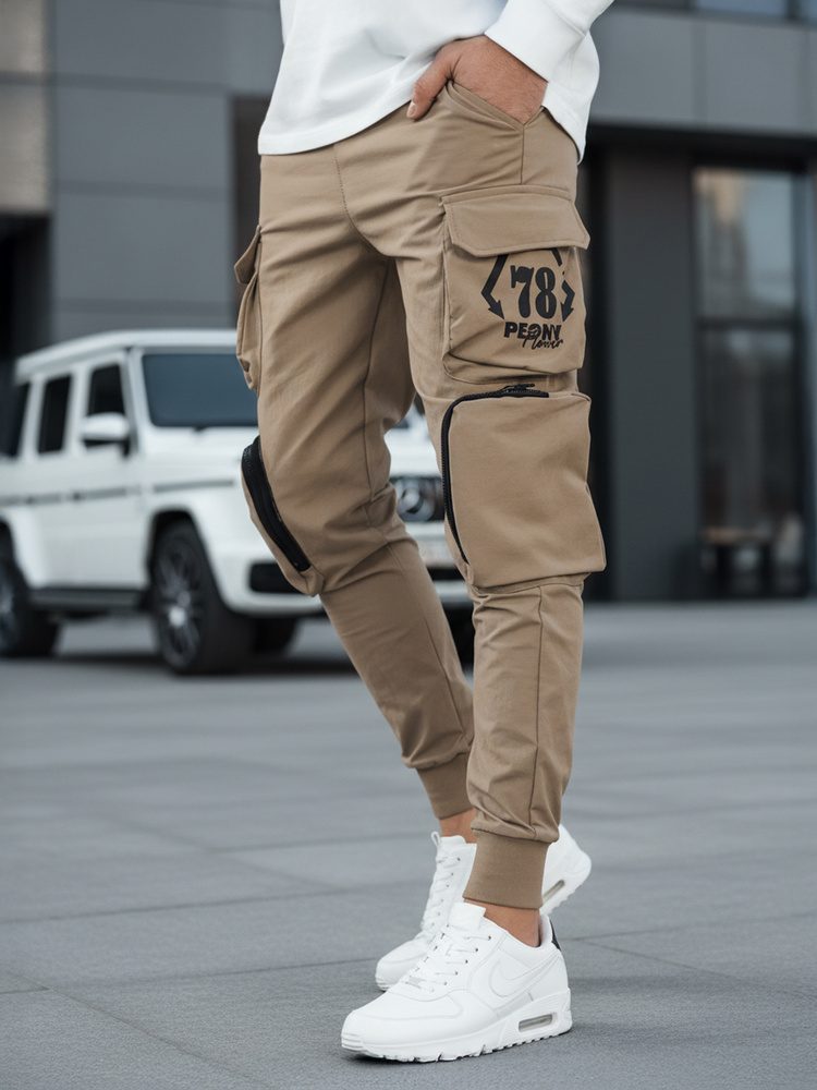 Brezčasne bež jogger hlače z žepi