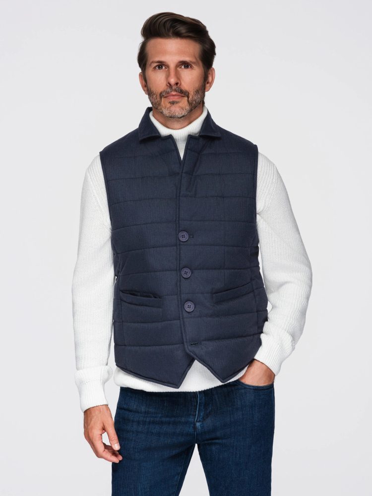 Moški temno modri prešiti elegantni telovnik V3 JAVJ-0275 - L/XL