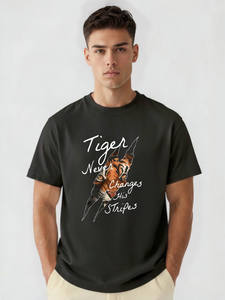 Črna majica oversize z motivom tigra