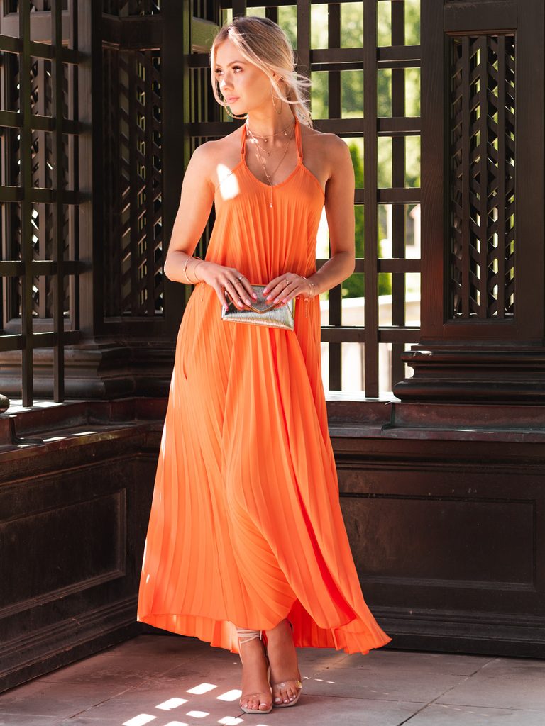 Stilska poletna obleka v oranžni barvi DLR064 - Pravimoski.si