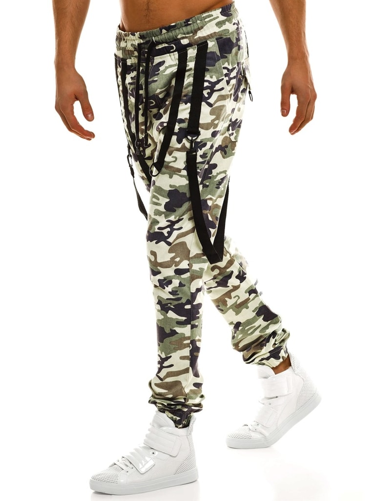 Trendi svetlo-vojaške jogger hlače s trakovi ATHLETIC 0920 - Pravimoski.si
