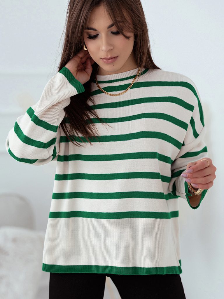 Trendovski ženski pulover Hannah v ecru barvi s pridihom zelene -  Pravimoski.si