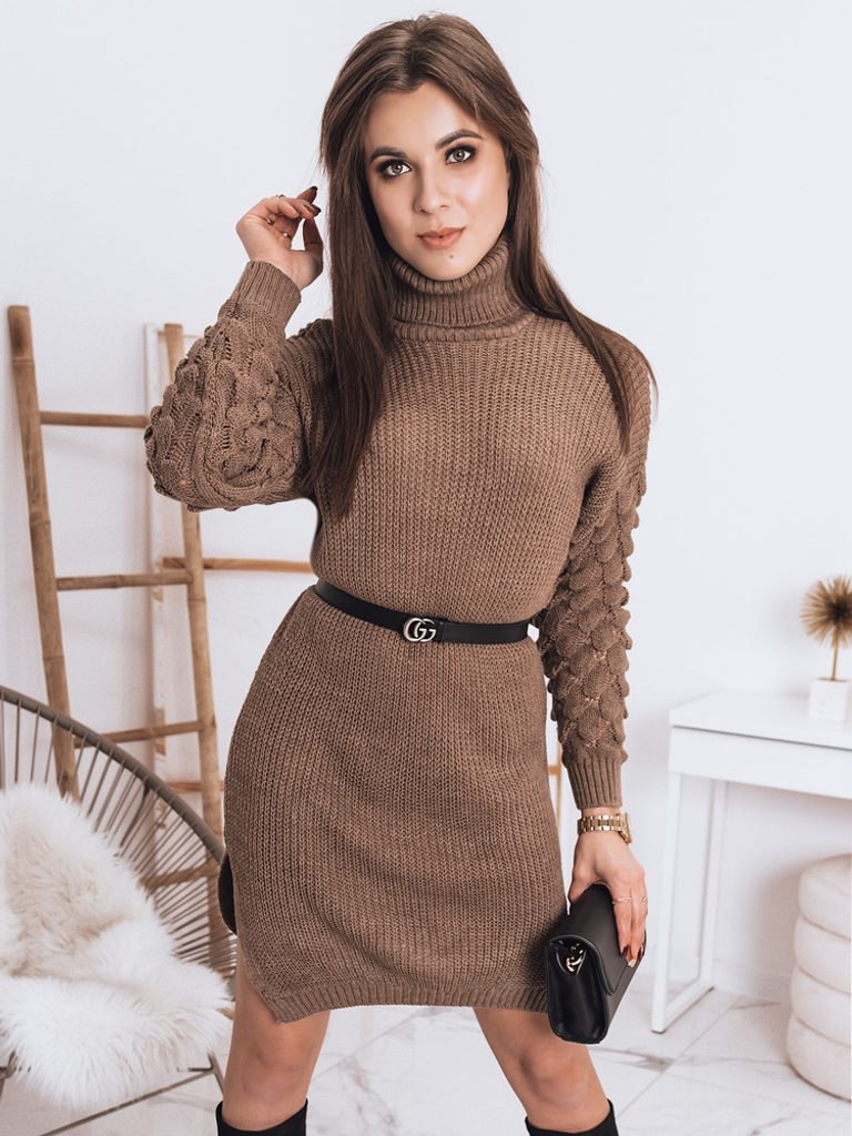 Ženski trendovski podaljšan pulover Sallie v rjavi barvi - Pravimoski.si