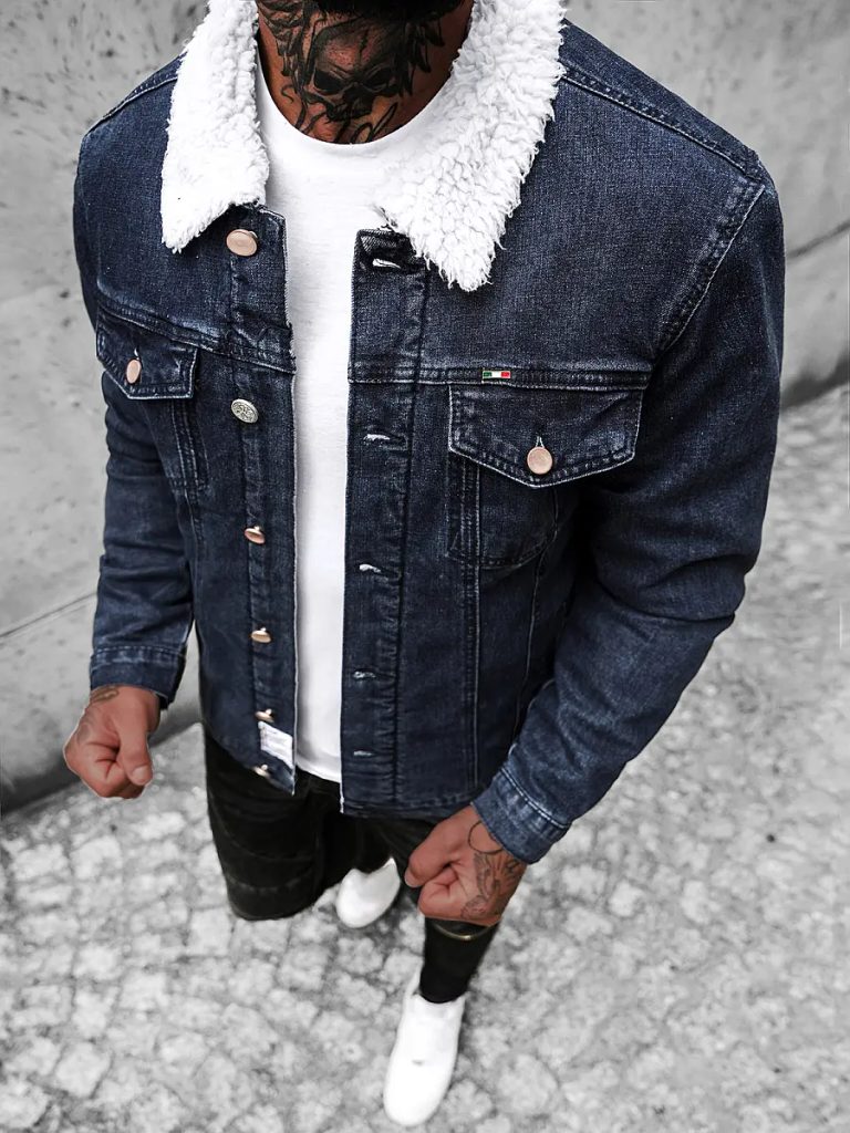 Trendovska granatna jeans jakna s krznom NB/MJ517BS - Pravimoski.si