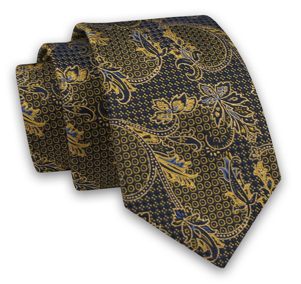 Temno modra moška kravata - zlati Orient - Pravimoski.si