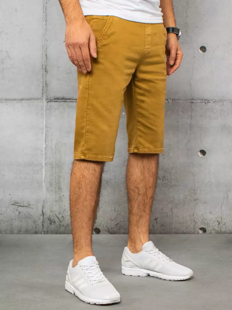 Kratke jeans hlače v barvi gorčice - Pravimoski.si
