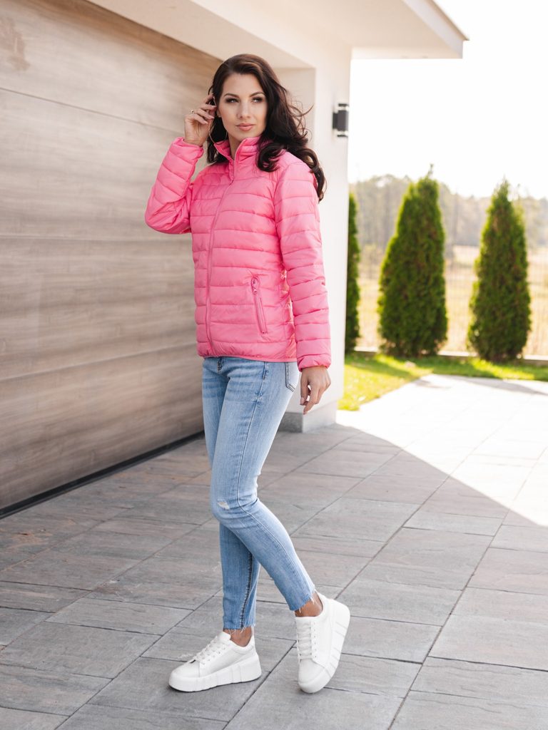 Moderna svetlo rožnata ženska prehodna jakna CLR012 - Pravimoski.si